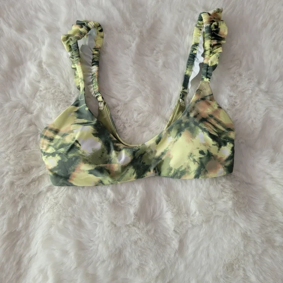 🐸AERIE BRAND NEW PRINTED RUFFLE SCOOP BIKINI TOP SIZE S - Picture 6 of 9